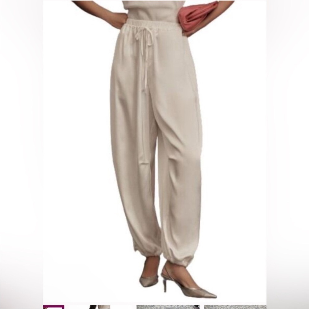 NWOT Maeve Anthropologie white satin joggers small